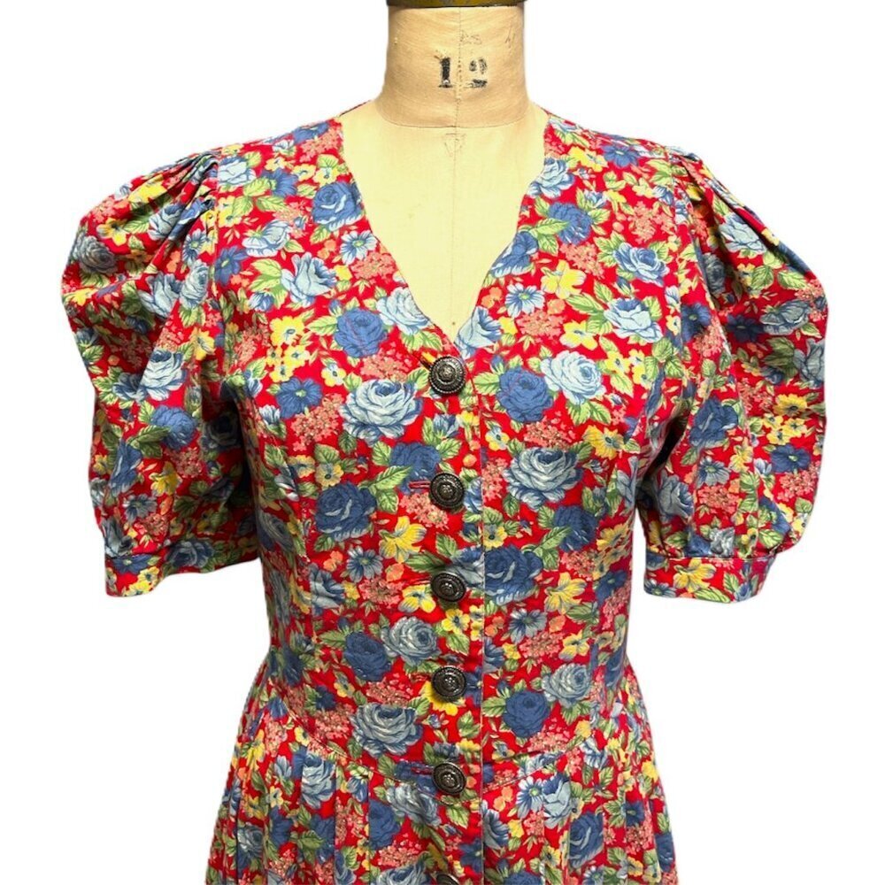Vintage 90s dress floral print prairie, romantic cottagecore, granny 100% cotton - Picture 8 of 15